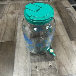 Fish Ocean Glass Beverage Dispenser Water Sun Tea Jar With Spout 1 Gal Vintage